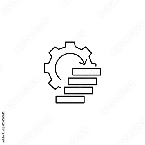 Ladder and gear. Level of technical equipment. Vector linear icon illustration isolated on white background.