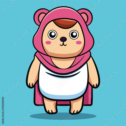 Animal bear woman after bathing in drying clothes, cartoon vector illustration art. doodle icon image concept
