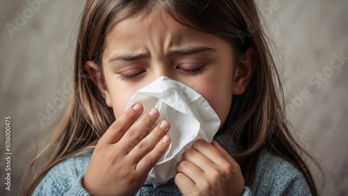  Girl Sneezing into a Tissue, Cold and Flu