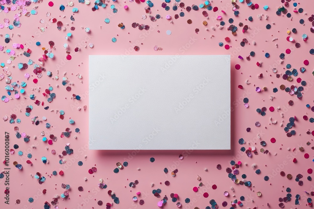 Pink Background with Confetti and Blank Card Pink Background with Confetti and Blank Card