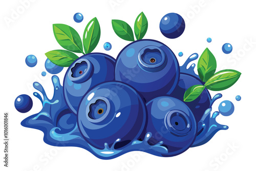 Collection of blueberry with water splash isolated on a white background.