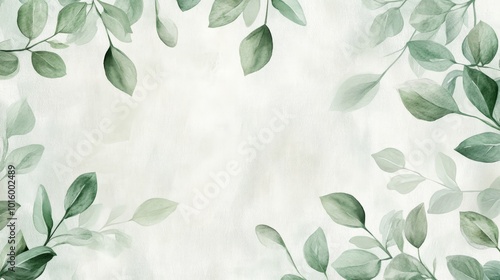 Pastel Botanical Elegance, a soft digital floral background featuring delicate green watercolor leaves on a white canvas, perfect for elegant design projects and stationery.