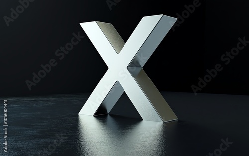 Highresolution depiction of a large white X on a reflective black background, emphasizing social media interaction and digital communication, clear and vivid photo