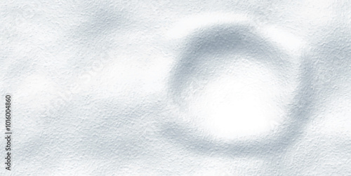 Winter realistic 3d snow background template for festive design of Christmas and New Year. Textured white snow with subtle imprint of a round ball object creating soft landscape. Vector illustration