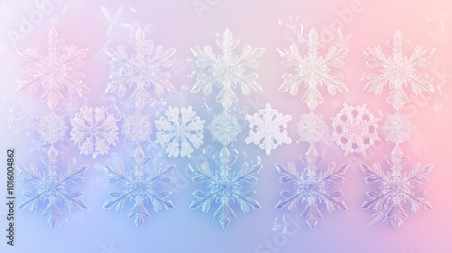 Pastel snowflakes with intricate symmetrical designs