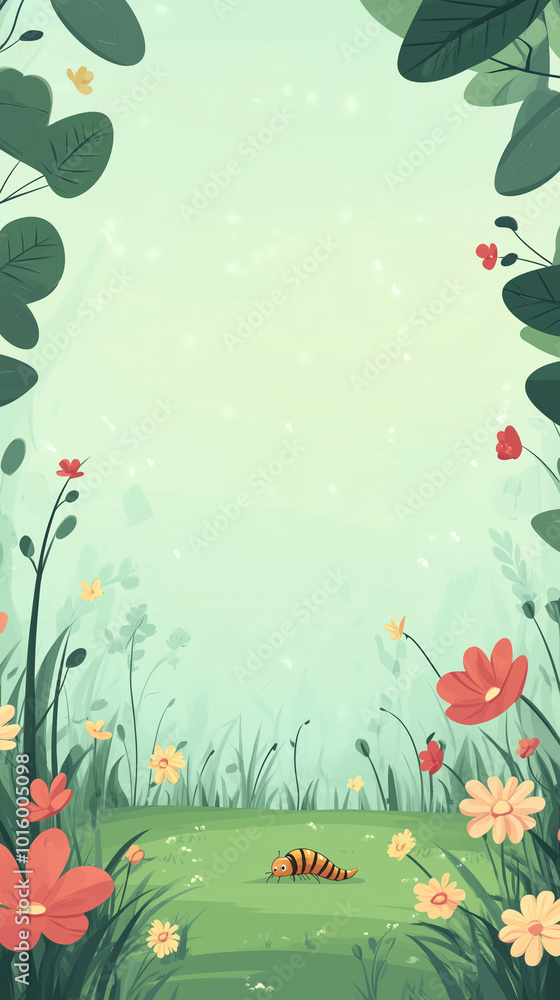 custom made wallpaper toronto digitalColorful Flowers and a Bug in a Green Meadow.