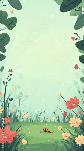 Wallpaper Mural Colorful Flowers and a Bug in a Green Meadow. Torontodigital.ca