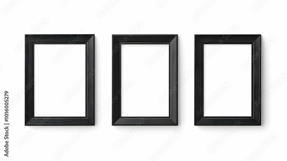 Set Of Three Black Square Frames On A White Surface, Highlighting Contemporary Design And Simplicity In Home Decor. Generative AI