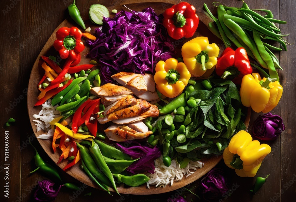 colorful vibrant stir fry ingredients arranged dynamic composition showcasing freshness flavor diversity, carrot, broccoli, onion, zucchini, garlic colorful vibrant stir fry ingredients arranged dynamic composition showcasing freshness flavor diversity, carrot, broccoli, onion, zucchini, garlic