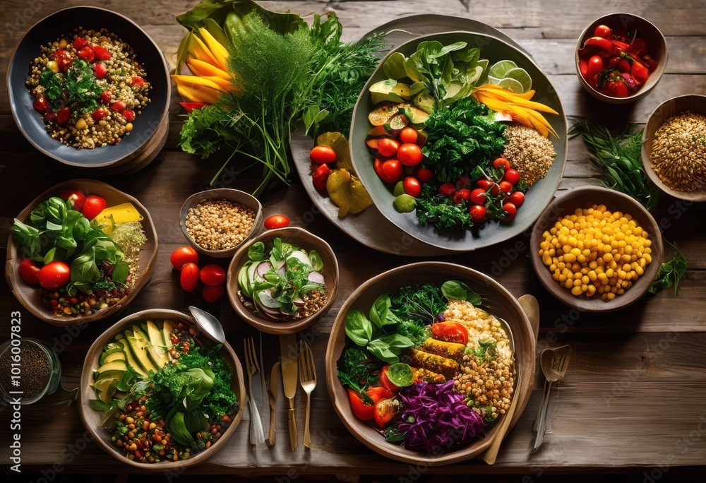 beautifully styled vibrant plant based meal arrangements captured natural light rustic wooden table, avocado, basil, beet, carrot, cucumber, garlic, herb beautifully styled vibrant plant based meal arrangements captured natural light rustic wooden table, avocado, basil, beet, carrot, cucumber, garlic, herb