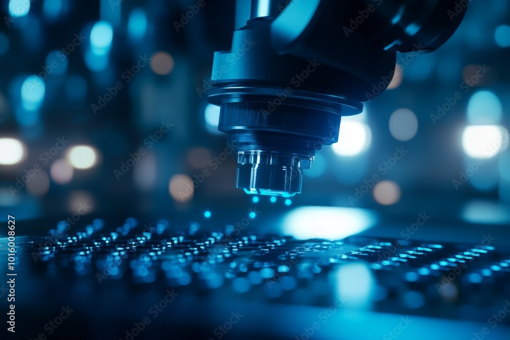 A close-up view of advanced, precise technology in action, highlighting the intricate design and operation of complex machinery under soft blue illumination. A close-up view of advanced, precise technology in action, highlighting the intricate design and operation of complex machinery under soft blue illumination.