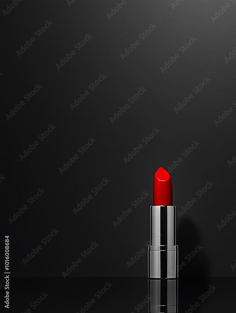 Bright red lipstick on a sleek black background with copy space Bright red lipstick on a sleek black background with copy space