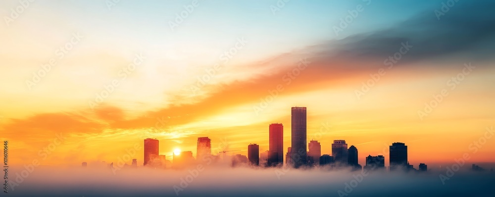 Fototapeta premium Cityscape Sunrise with Fog