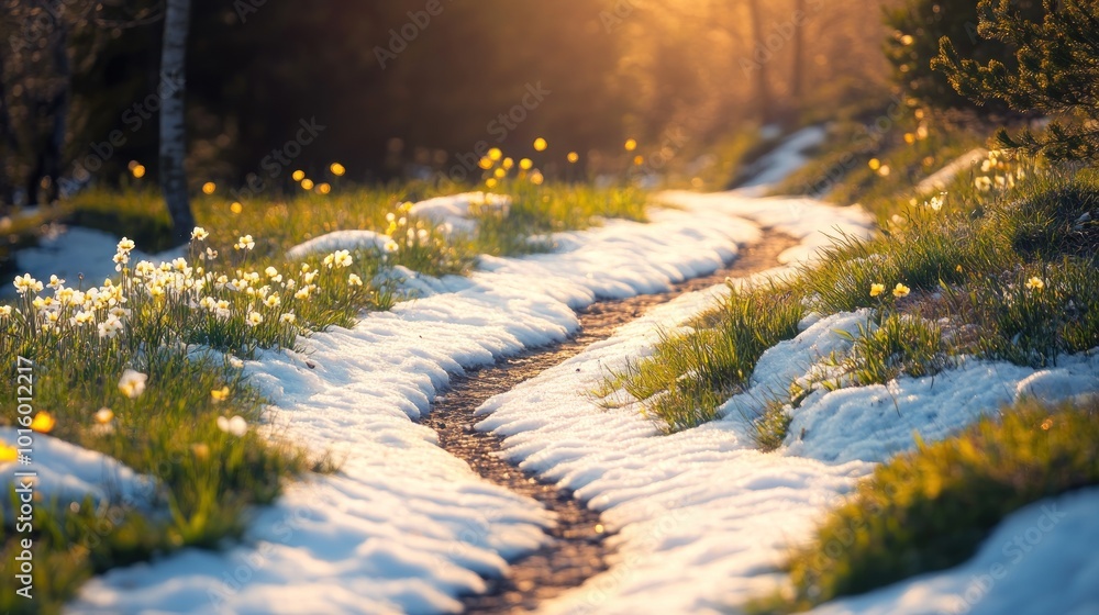 Naklejka premium Snowy Path in the Forest