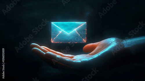 E-mail communication icon featuring an envelope and the at symbol, representing modern business messaging on a mobile device