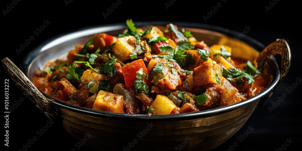 Indian food. Bowl of Indian food on black background Indian food. Bowl of Indian food on black background