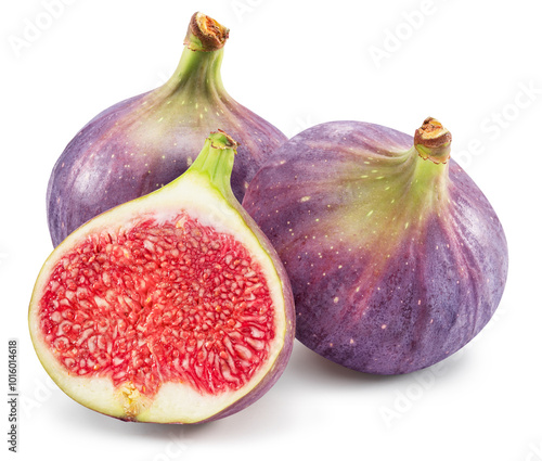 Fig fruits and fig pieces isolated on white background. File contains clipping path.