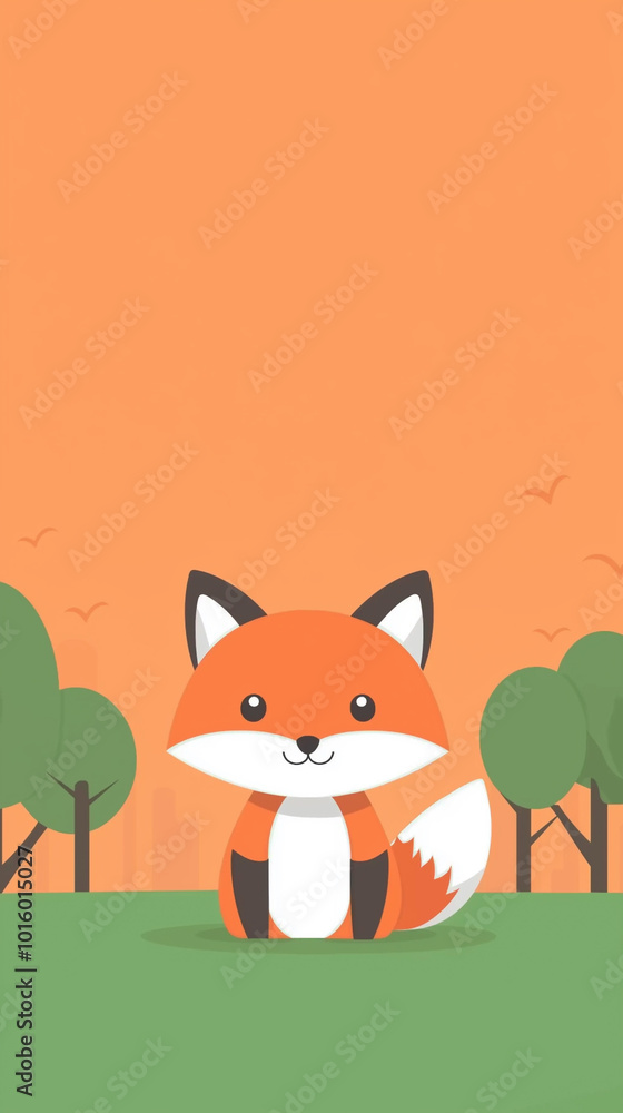Obraz premium Cute Cartoon Fox In Forest.