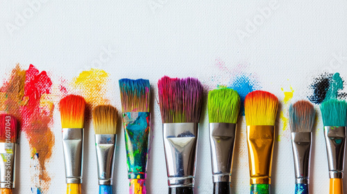 Art brushes in paint on white background