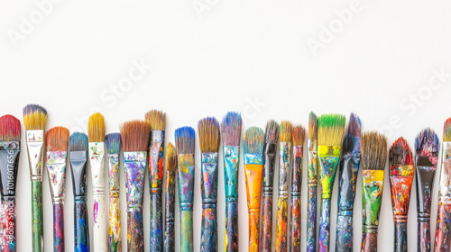 Art brushes in paint on white background