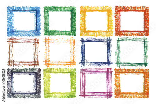 Set of Frame Grunge colorful  isolated on white background, Clipping path