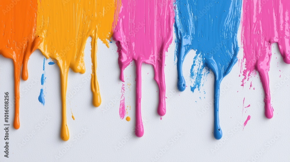 Fototapeta premium Vibrant paint drips on a white background