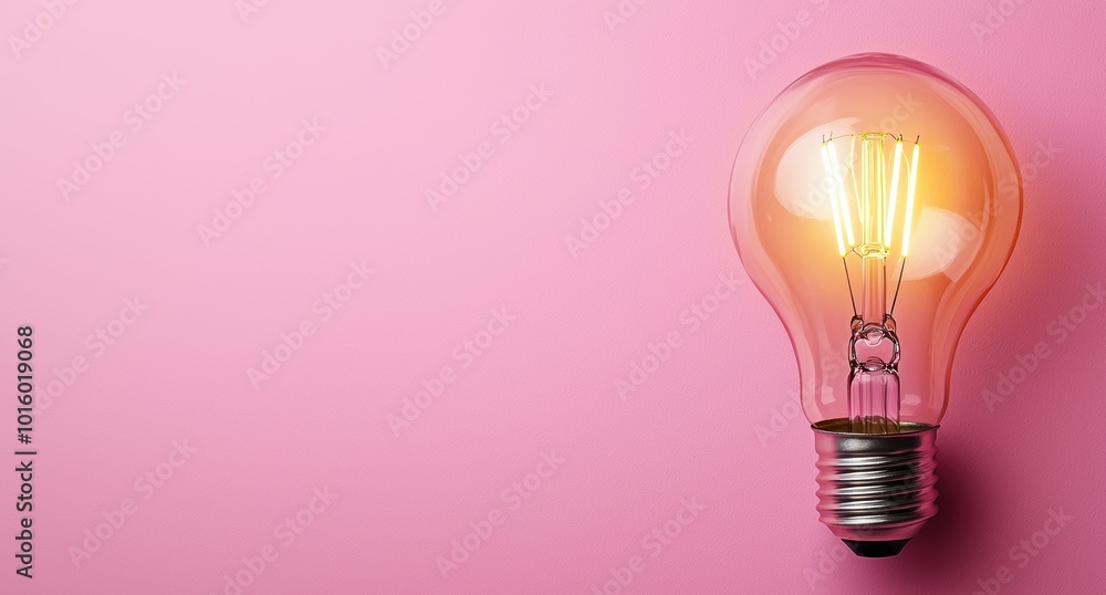 Glowing light bulb on pink background Glowing light bulb on pink background