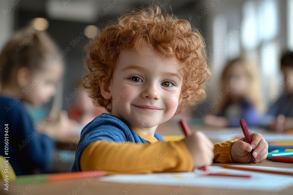 Adorable children drawing together at table indoors. Kindergarten playtime activities, Generative AI Adorable children drawing together at table indoors. Kindergarten playtime activities, Generative AI