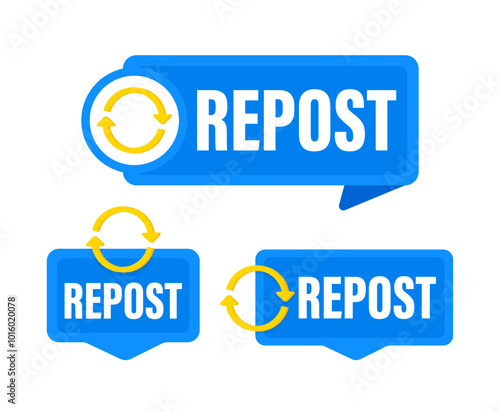 Repost buttons set with arrows refreshing sharing content