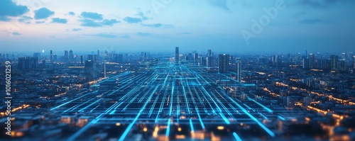 AI-driven renewable energy management, holographic power grid, futuristic city