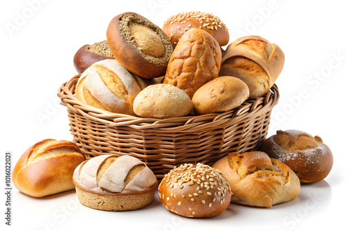 Set of Fresh Whole wheat grain wholemeal bread, on isolated white background. Clipping path