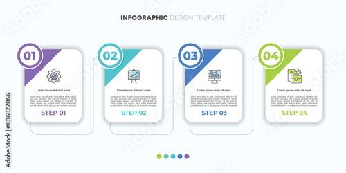 Business infographic template. 4 Step timeline journey. Process diagram, 4 options on white background, Infograph elements