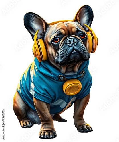 Cool Dog DJ Frenchie French Bulldog Hiphop with big headphones photo