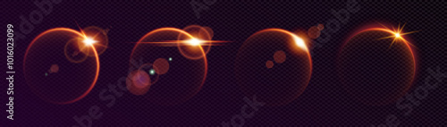 Neon solar moon eclipse effect with glowing light flares, creating a shining ring around a round moon-like sphere. The circular halo radiates with vibrant shine, cosmic atmosphere in space, vector