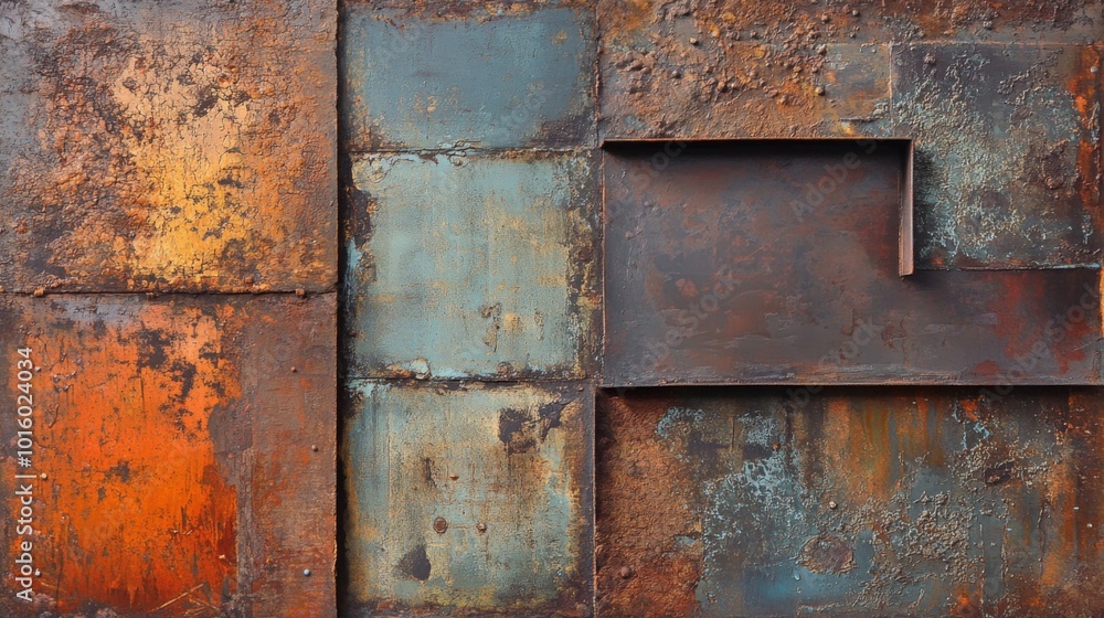 A close-up of a rusty metal wall with an abstract design. A close-up of a rusty metal wall with an abstract design.