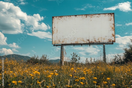 Outdoor Billboard Banners in a Summer Field for Advertising Mockup