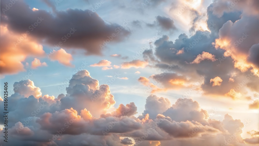 Pastel-colored sky filled with fluffy clouds, perfect for a background or wallpaper.
Pastel-colored sky filled with fluffy clouds, perfect for a background or wallpaper.