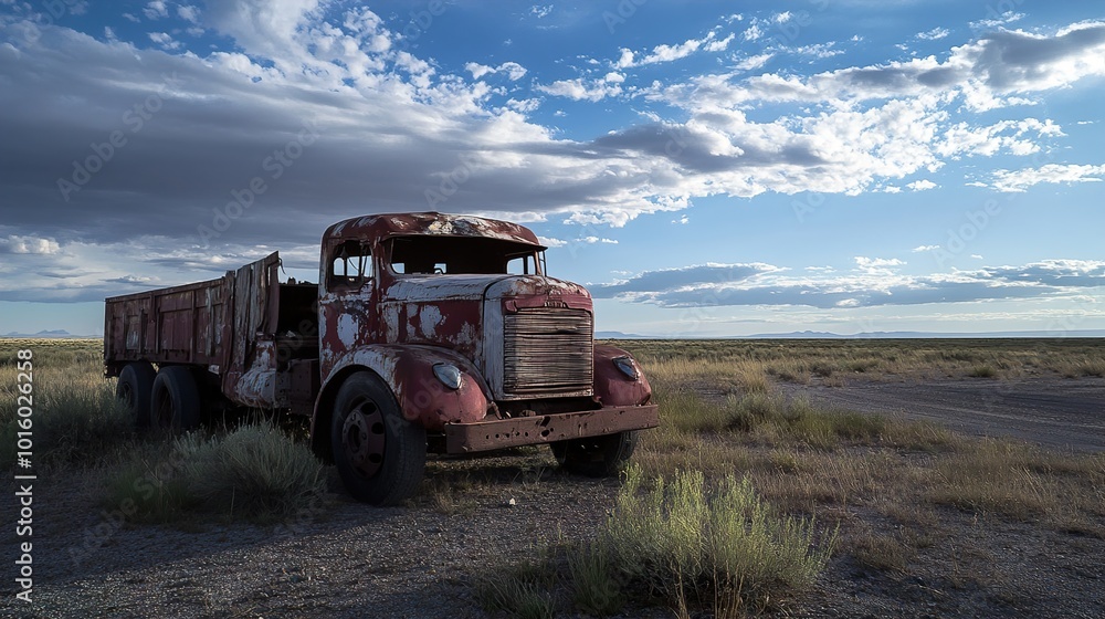 Rusty Truck Abandoned in a Desert Landscape Rusty Truck Abandoned in a Desert Landscape