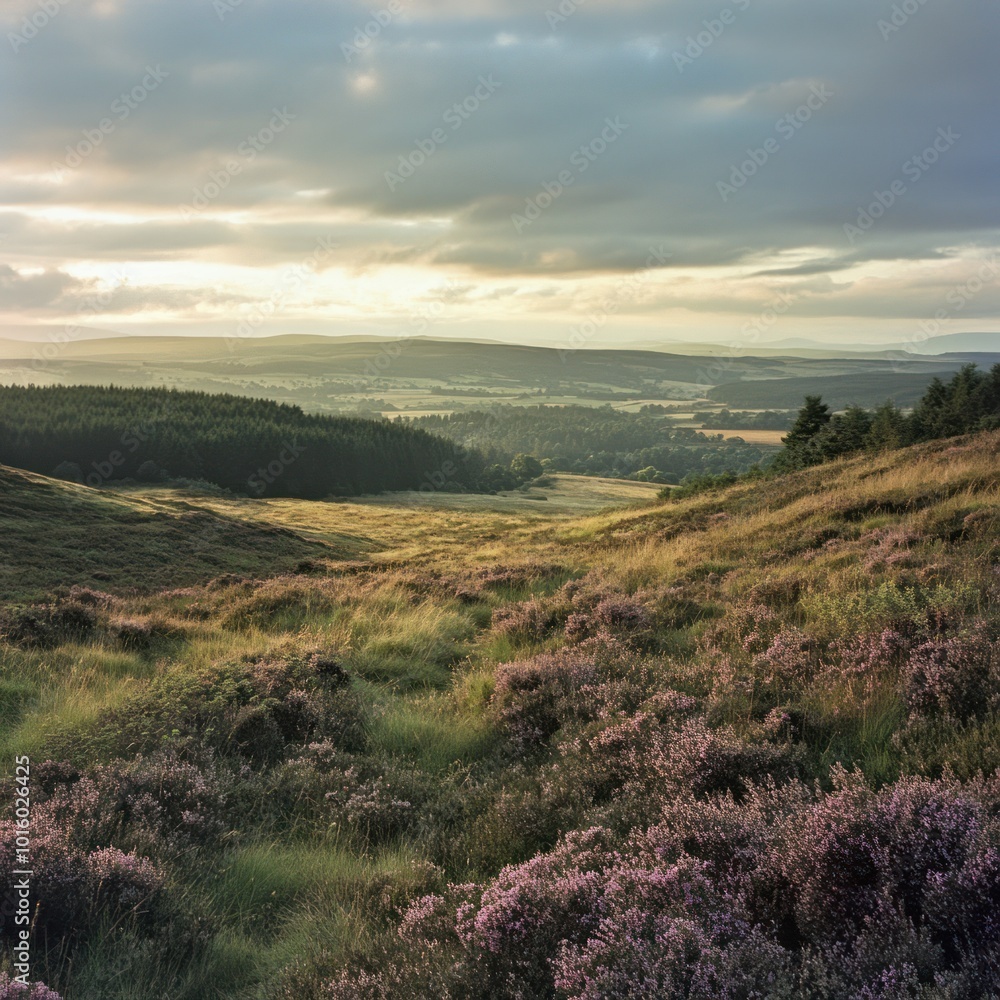 Fototapeta premium Rolling Hills and Wildflowers in a Serene Landscape