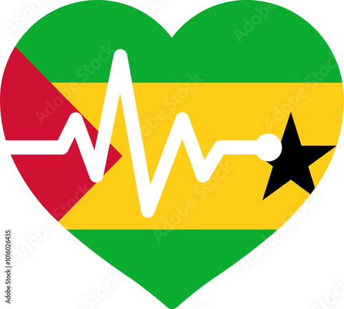 SAO TOME & PRINCIPE Flag in Heart with Pulse
