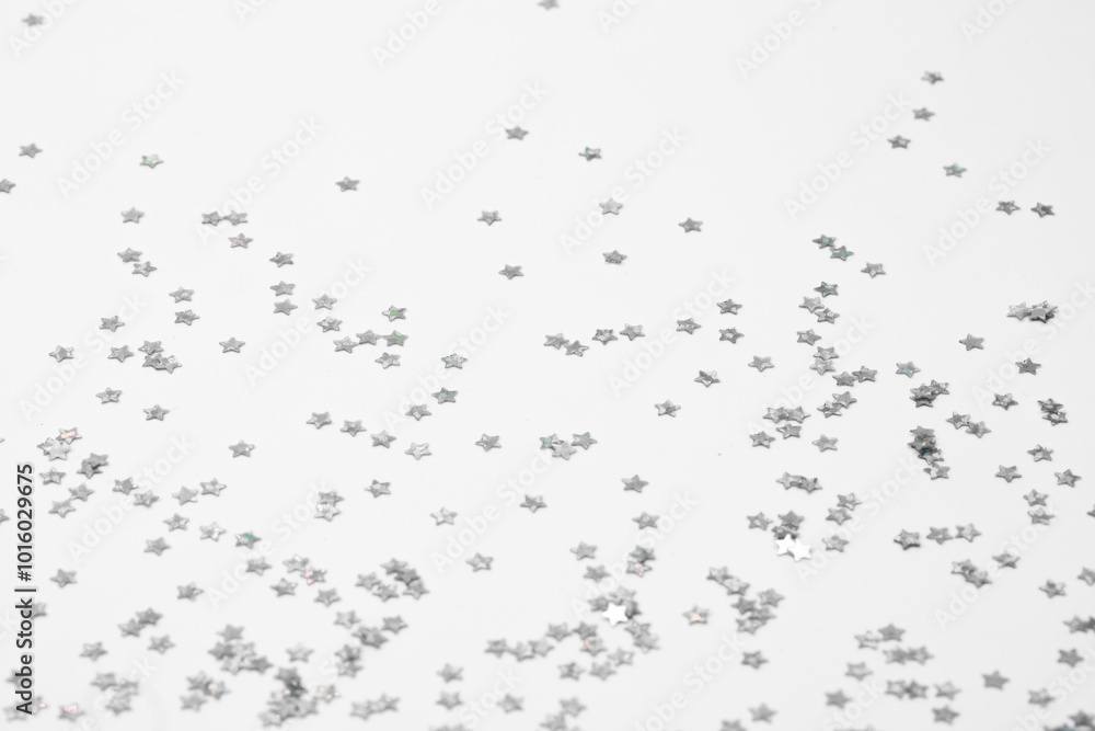sparkles silver stars on white background with text place- Image sparkles silver stars on white background with text place- Image