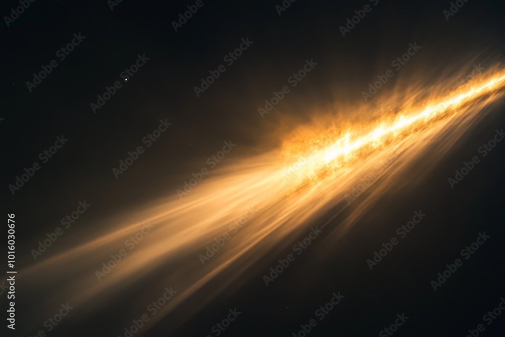 A magnificent cosmic display where a golden comet streaks through a dark sky, embodying movement, brilliance, and a transient nature in the vast universe. A magnificent cosmic display where a golden comet streaks through a dark sky, embodying movement, brilliance, and a transient nature in the vast universe.