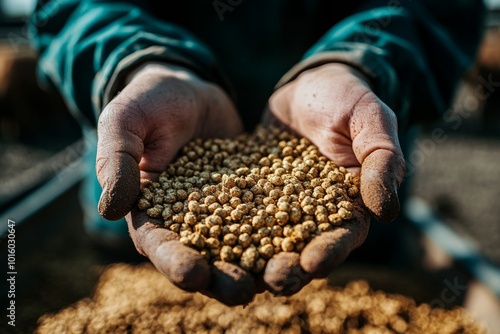 Close-Up of Hands Holding Animal Feed in a Stockyard photo