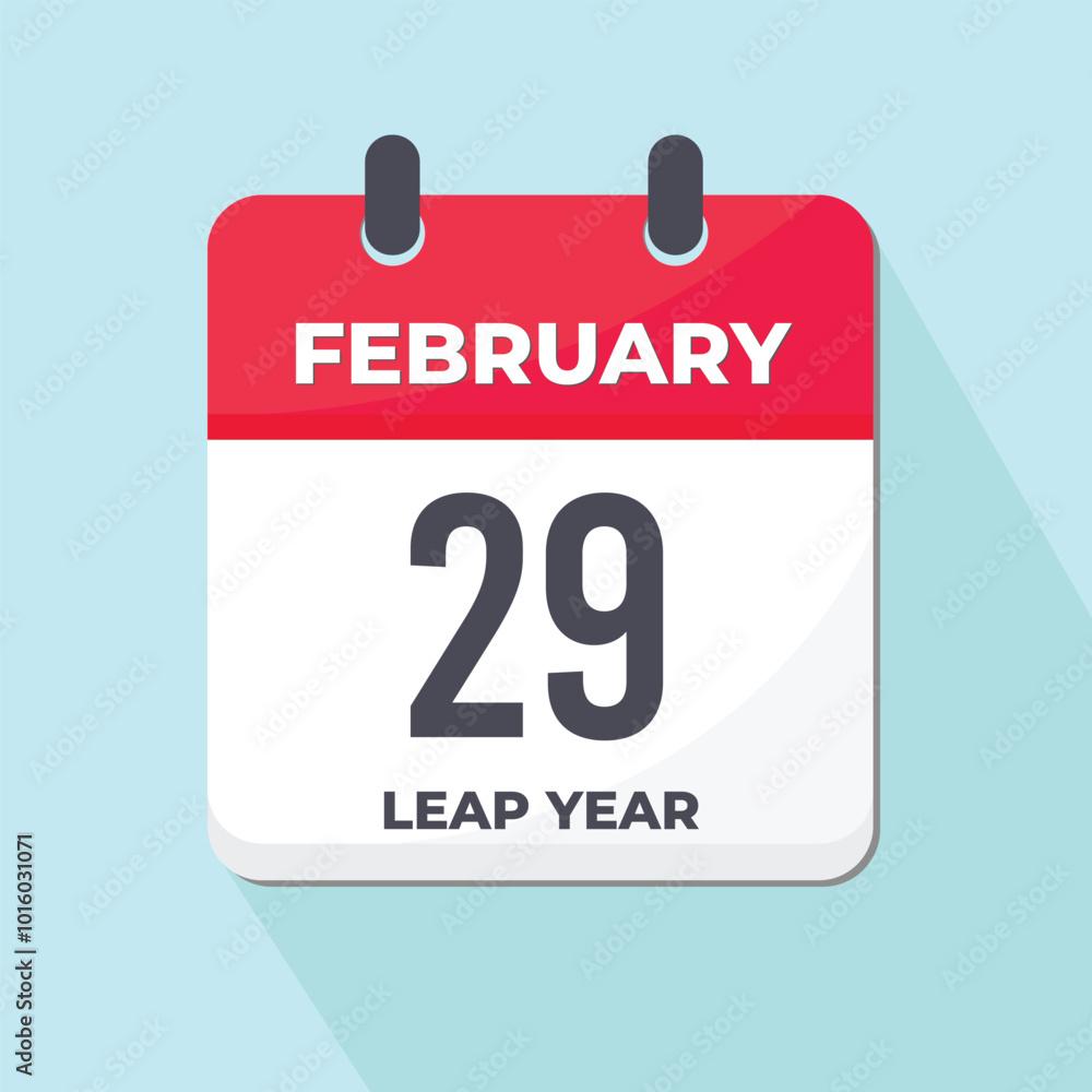 29 February Daily Calendar Icon 3d style red and white with light blue background 29 February Daily Calendar Icon 3d style red and white with light blue background