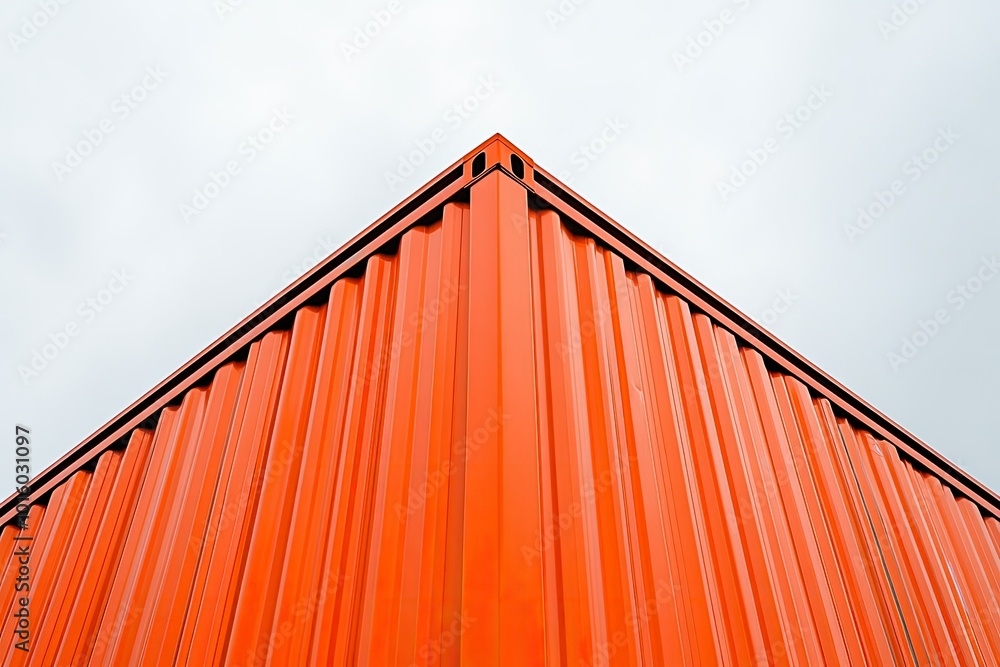Abstract view of a vibrant orange shipping container corner Abstract view of a vibrant orange shipping container corner