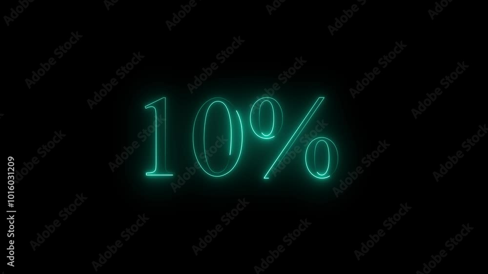 Glowing neon number 10% discount big offer sale business animation 4k video. 10 percent glowing neon sign black background. Glowing neon number 10% discount big offer sale business animation 4k video. 10 percent glowing neon sign black background.