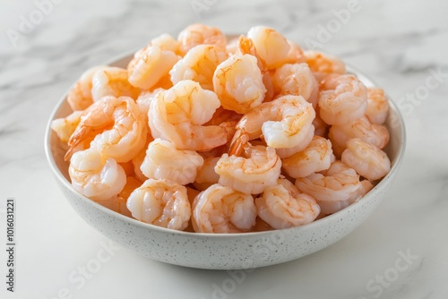 Freshly Boiled Peeled Shrimp on a White Background