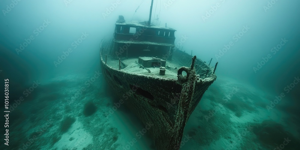 Fototapeta premium Beautiful Photograph Capturing the Eerie Allure of a Sunken Ship background