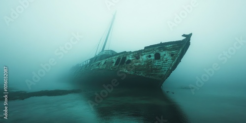 Beautiful Photograph Capturing the Eerie Allure of a Sunken Ship background