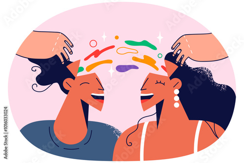 Couple with open heads share creative ideas